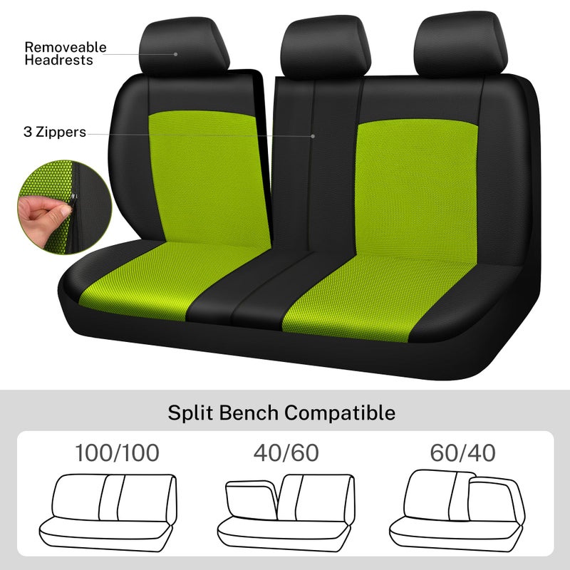 CAR-GRAND Leather Car Seat Covers Full Set, Airbag Compatible Breathable Air Mesh Car Seat Covers, Universal Fit Seat Covers Protector for Cars Trucks SUV Pick-up Sedan Interior (Black Green) - Image 4